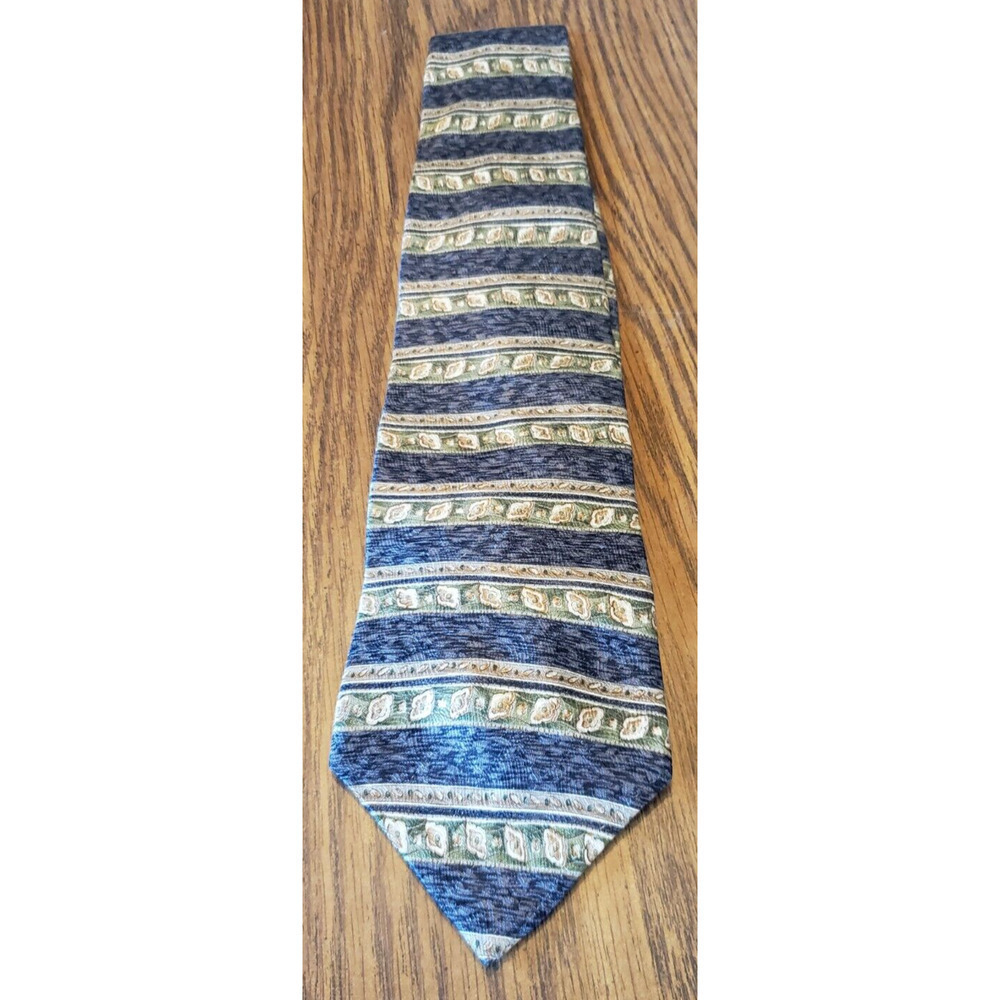 Croft & Barrow Silk Blend Men's Blue Green Flower Pattern Striped Necktie Tie